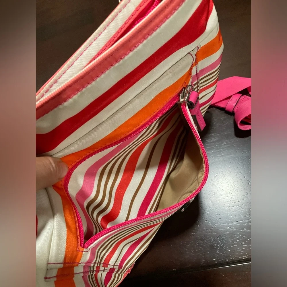 COACH GETAWAY STRIPED CROSSBODY‎ BAG PINK ORANGE BROWN WHITE